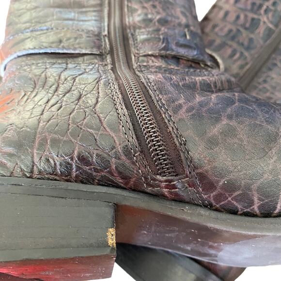 Talbots Brown Leather Croc Embossed Riding Horse Bit Boots size 8.5 - Picture 12 of 13